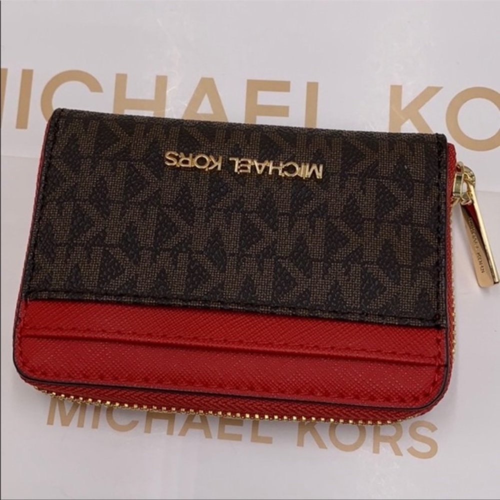 Michael Kors Jet Set Travel Medium ZA Card Case Wallet Flame - Picture 14 of 16